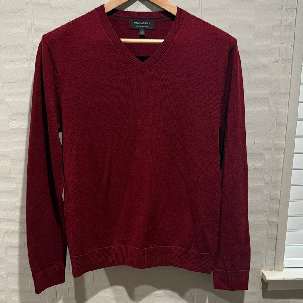 Banana Republic Merano Wool Men's V-Neck Sweater Red (s)